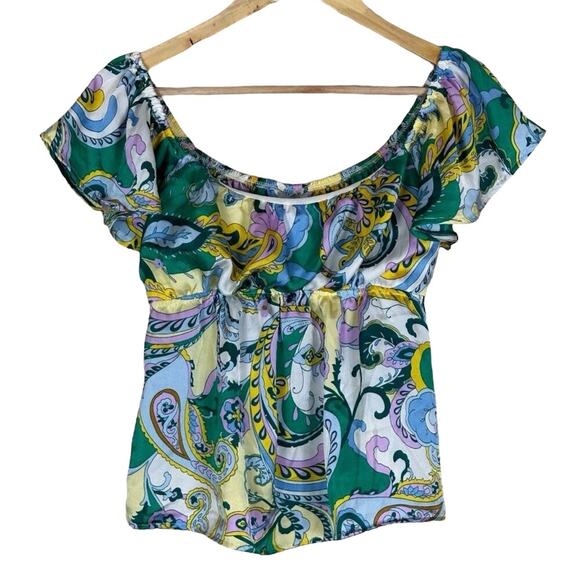 NWT Rue21 Blouse Womens S Multicolor Paisley Off Shoulder Ruffle Boho Hippie - Picture 1 of 5